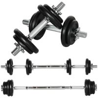 homcom set de mancuernas cortas y largas 2 en 1 de 20 kg con 8 discos de pesas hierro inoxidable negro 95 x 16 x 16a cm