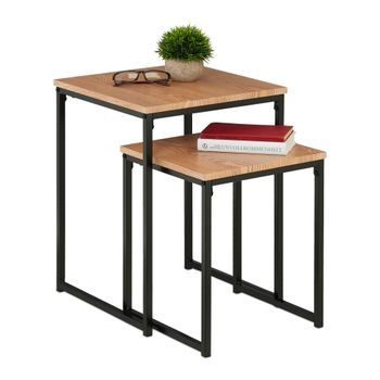 Juego De Mesa Auxiliar De 2 - Light Brown/black - 7.2x58x43.5cm