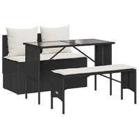 set comedor de jardin 3 pzas con cojines ratan sintetico negro cfw226747