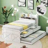cama nido con 2 cajones - 90 x 190 cm - estantes de almacenamiento y toma usb - madera maciza - blanco