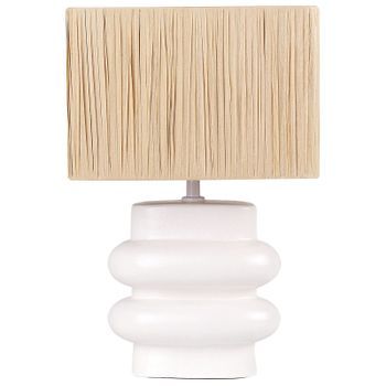 Lámpara De Cerámica De Sobremesa Con Pantalla De Estilo Natural Minimalista Color Blanco Judy