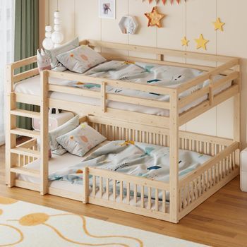 Cama Litera 160x200 Cm Con Barandilla, Color Natural