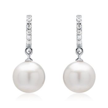 Pendientes de perlas en oro blanco 14 quilates con diamantes