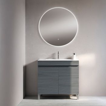Mueble Stephanie 90 Cm 2p, Fresno Gris. Pack Mueble + Lavabo.