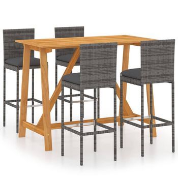 Conjunto De Bar Para Jardín 5 Piezas Con Cojines Gris Vidaxl