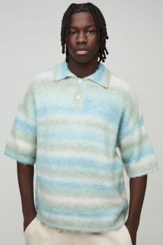 Polo Oversize De Punto Y Manga Corta Con Rayas Cardadas, Verde