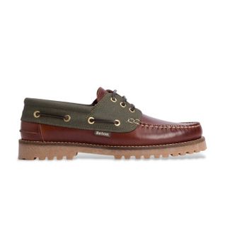 Barbour para hombre. MFO0795 Náuticos de Piel Deck Boat marrón, verde (44), Plano, Cordones, Casual