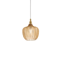 cleofe - lampara colgante de cristal ambar transparente y laton - casquillo 1xe27 estilo vintage ip20 1xe27 max 1x60w d24cm bombillas excluidas