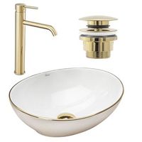 lavabo sobre encimera rea sofia white  grifo de lavabo lungo long gold  tapon gold