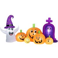 outsunny calabaza inflable de halloween con fantasma lapida con luces led ip44 e inflador para fiestas 240x130x130 cm multicolor
