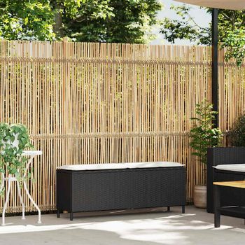 Banco De Jardín Con Cojín Negro 110x30x40,5 Cm Ratán Sintético