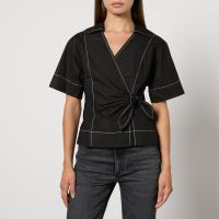 ganni cotton-poplin wrap blouse - eu 40uk 12