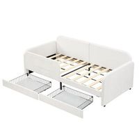cama infantil - cama tapizada - sofa cama - 3 bolsas de almacenamiento pequenas - 2 cajones con ruedas - terciopelo - blanca - 90x200 cm