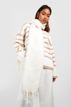 Bufanda Gruesa Con Borlas, Blanco