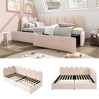 cama tapizada 90 x 190 cm con 2 cajones y cabecero - terciopelo - sofa cama - rosa sin colchon