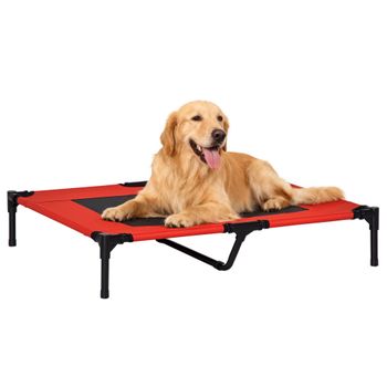 PawHut Cama Elevada para Perros Mascotas con Malla Transpirable Tela Oxford Exterior Interior 91,5x76,2x18 cm Rojo Confortable   Aosom España
