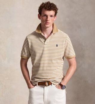 Polo Ralph Lauren para hombre. 710956682506 Polo de rayas beige (L), Casual, Algodón, Manga larga