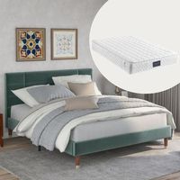 cama tapizada con colchon - dormitorio - terciopelo y madera maciza - verde 209x141x101cm