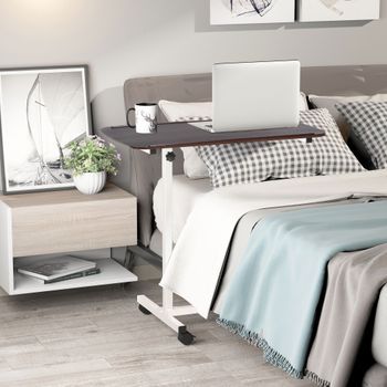 Mesa Auxiliar De Mdf Acero Homcom 77x40x76-100 Cm Nogal Oscuro