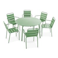 mesa redonda de jardin y 6 sillas de acero verde cactus palavas - oviala