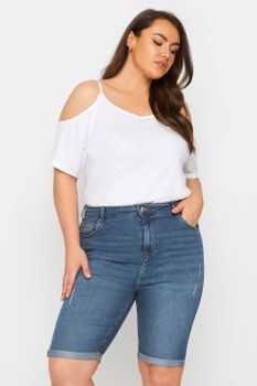 Yours Vaqueros Cortos Azules Con Rasguños, Mujer Curvy Y Tallas Grandes, Yours