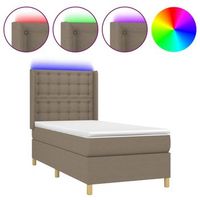 cama box spring colchon y luces led tela gris taupe 100x200 cm