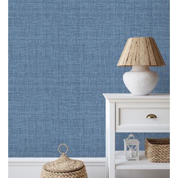 Papel Pintado Vinílico Ecológico Efecto Tela Baquera Jaspeada Color Azul En Relieve - Amy Texture 681432 De Gaulan - Rollo De 10 M X 0,52 M