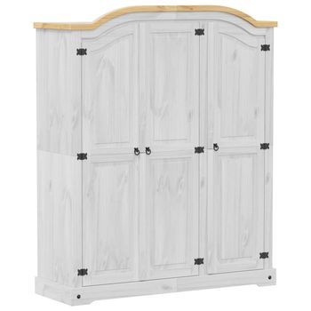 Armario 52x151,5x186 Cm Madera Maciza De Pino Con Acabado Encerado En Color Miel, Madera Trabajada Y Metal - Blanco