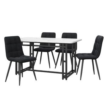 Conjunto De Comedor Con Mesa De 120 X 70 Cm, Patas Negras Y 4 Sillas De Terciopelo Negro