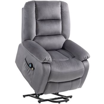 HOMCOM Sillón de televisión con ayuda para levantarse, función de calor y masaje, mando a distancia y bolsillo lateral, Gris oscuro