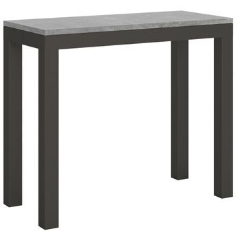 Consola Extensible Evy Gris Hormigón Con Patas De Metal Antracita, 14 Plazas, De 40 A 300 Cm