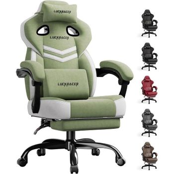 Silla Gaming GTPLAYER Ergonómica Tela Transpirable Reposacabezas y Reposapiés Verde