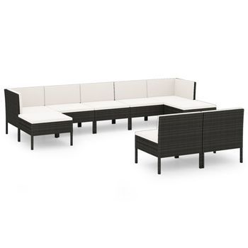 Set Muebles De Jardín 9 Pzas Y Cojines Ratán Sintético Negro Vidaxl