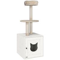 pawhut arbol para gatos con casa de arena torre de juego 2 en 1 de 129 cm con ocultador de arena postes para rascar crema