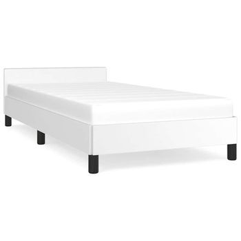 Cama Individual | Cama Para Adultos | Estructura De Cama Cabecero Cuero Sintético Blanco 100x200 Cm