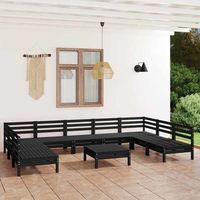 juego de muebles de jardin 10 pzas madera de pino maciza negro vidaxl