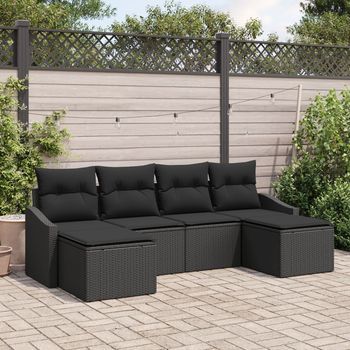 Conjunto De Sofá De Jardín Set De 6 Negro Poliratán V4199 Unico / Negro