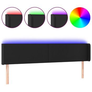 Cabecero Cama | Panel De Cabecera Con Led Cuero Sintético Negro 183x16x78/88 Cm
