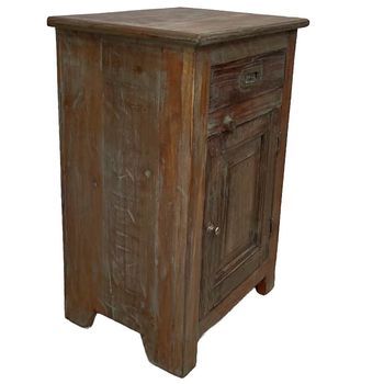 Mesita De Noche De Madera Acabado Artesanal Marrón 44x35x73h Cm