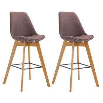 Set De 2 Taburetes De Bar Metz Tapizados En Tela Marrón 56x48x112 Cm Clp