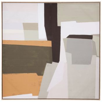 Cuadro estampado en verde, ocre, negro y crudo, 90x90 cm.