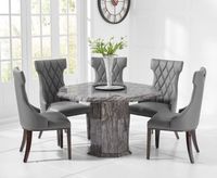 crema grey octagonal marble dining table with freya chairs