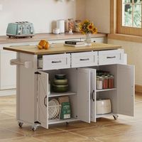 isla de cocina blanca y natural con encimera plegable 140 cm 5 ruedas con freno