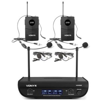 Micrófono Vonyx WM82B UHF doble inalámbrico diadema y solapa alcance 50 m