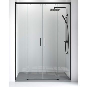 Mampara De Ducha Frontal 2 Puertas - 2 Fijos Corredera | Cristal Templado 6mm | Antical | Altura 195cm| Negro Mate | Transparente - Negro Mate - 170 Cm (adaptable 167-172cm)