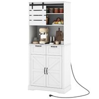 costway armario despensa de cocina con toma de corriente armario alto para cafe con puertas cajones y estante ajustable soporte blanco