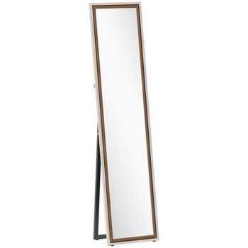 HOMCOM Espejo de Cuerpo Entero 157x37 cm con Marco Bicolor Espejo de Pie Inclinado o Colgante Blanco y Marrón