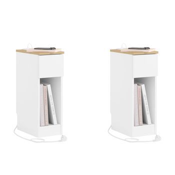 Sobuy Set De 2 Mesitas De Noche Con Carga Usb-c Y Enchufe Estación Delgadas Blanco 20x33x60 Cm Fbt111-e-wnx2