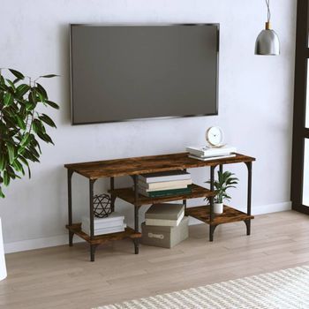 Mueble De Tv | Mueble De Salón | Mesa De Tv Madera Contrachapada Roble Ahumado 102x35x45,5 Cm Cfw27849