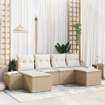 Conjunto De Sofá De Jardín De 6 Piezas Con Cojines Beige De Ratán Poliéster V7572 Unico / Beige
